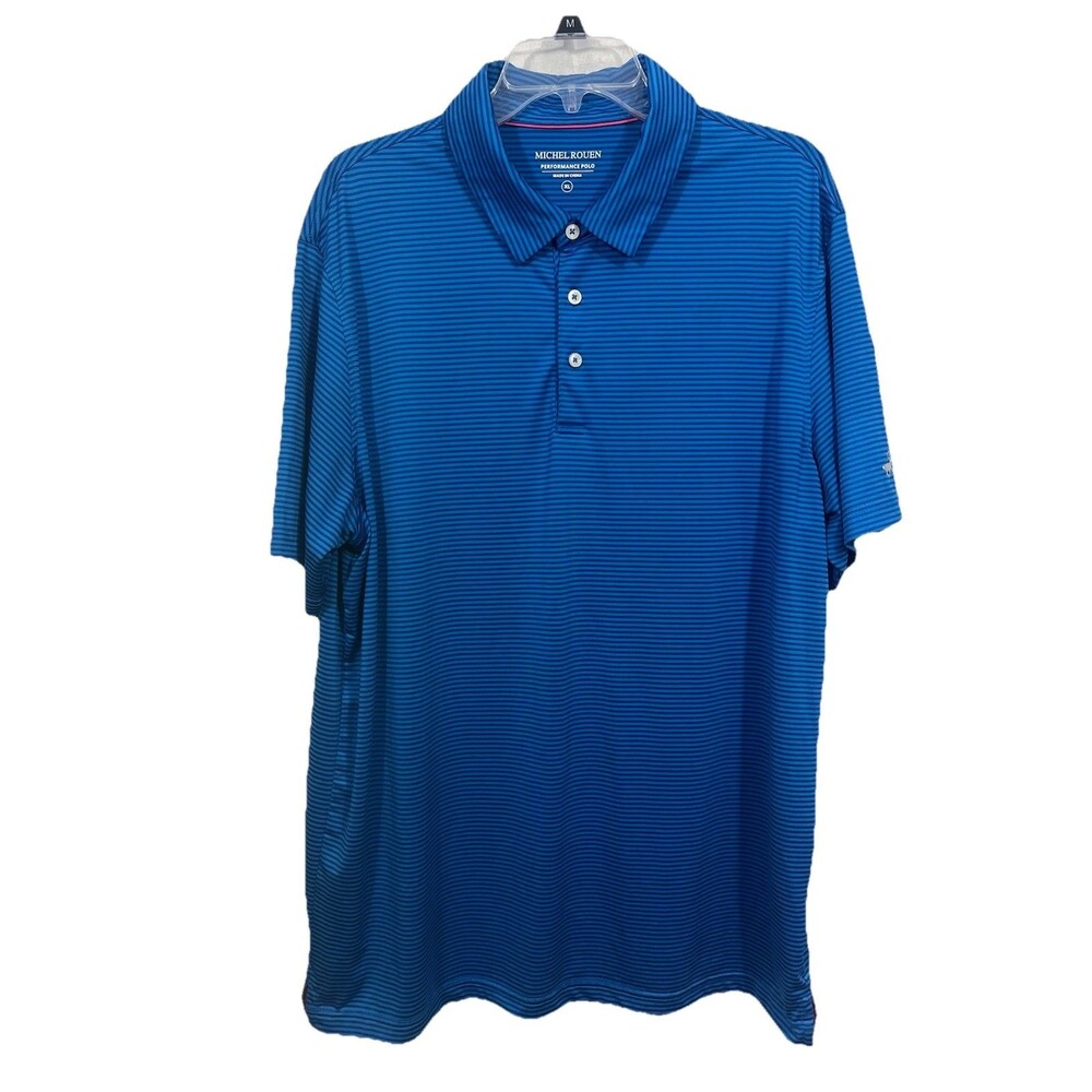 Michael Rouen Sz. XL Blue Striped Stretch Performance Polo Golf Outdoor Athletic